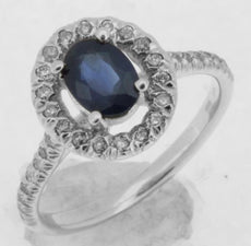 1.25CT DIAMOND & AAA SAPPHIRE 14KT WHITE GOLD CLASSIC OVAL & ROUND HALO FUN RING