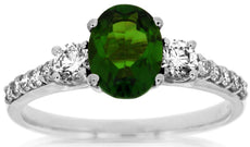1.75CT DIAMOND & AAA GREEN GARNET 14KT WHITE GOLD OVAL & ROUND FRIENDSHIP RING