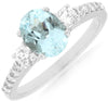 1.55CT DIAMOND & AQUAMARINE 14KT WHITE GOLD 3 STONE OVAL & ROUND ENGAGEMENT RING
