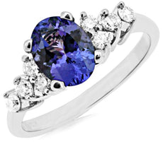 1.65CT DIAMOND & AAA TANZANITE 14KT WHITE GOLD 3D OVAL & ROUND ENGAGEMENT RING