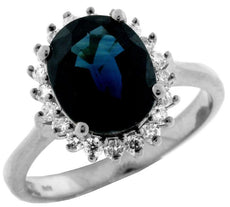 3.36CT DIAMOND & AAA SAPPHIRE 14KT WHITE GOLD OVAL & ROUND HALO ENGAGEMENT RING