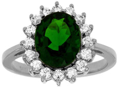 3.10CT DIAMOND & AAA GREEN GARNET 14KT WHITE GOLD 3D OVAL HALO ENGAGEMENT RING