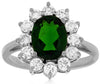 3.05CT DIAMOND & AAA GREEN GARNET 14KT WHITE GOLD 3D OVAL FLOWER ENGAGEMENT RING