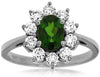 ESTATE 1.70CT DIAMOND & AAA GREEN GARNET 14K WHITE GOLD OVAL & ROUND FLOWER RING