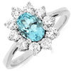 ESTATE 1.45CT DIAMOND & AAA AQUAMARINE 14KT WHITE GOLD OVAL & ROUND FLOWER RING