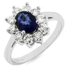 1.75CT DIAMOND & AAA SAPPHIRE 14KT WHITE GOLD CLASSIC OVAL & ROUND FLOWER RING