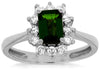 1.38CT DIAMOND & AAA GREEN GARNET 14K WHITE GOLD EMERALD CUT & ROUND FLOWER RING