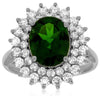 LARGE 3.45CT DIAMOND & AAA GREEN GARNET 14KT WHITE GOLD FLOWER ENGAGEMENT RING