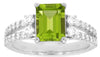 2.25CT DIAMOND & AAA PERIDOT 14KT WHITE GOLD EMERALD CUT & ROUND ENGAGEMENT RING