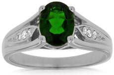 1.40CT DIAMOND & AAA GREEN GARNET 14KT WHITE GOLD OVAL & ROUND ENGAGEMENT RING