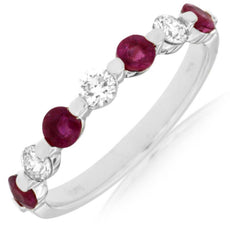 .93CT DIAMOND & AAA RUBY 14KT WHITE GOLD 3D ROUND SHARE PRONG SEMI ETERNITY RING