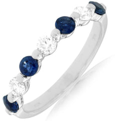 .93CT DIAMOND & AAA SAPPHIRE 14K WHITE GOLD 7 STONE SHARE PRONG ANNIVERSARY RING