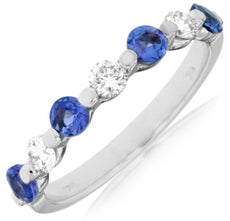 .83CT DIAMOND & TANZANITE 14KT WHITE GOLD SHARE PRONG 7 STONE ANNIVERSARY RING