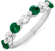 1.45CT DIAMOND & AAA EMERALD 14K WHITE GOLD SHARE PRONG 7 STONE ANNIVERSARY RING