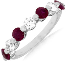 1.68CT DIAMOND & AAA RUBY 14K WHITE GOLD 3D ROUND SHARE PRONG SEMI ETERNITY RING