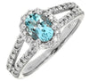 1.30CT DIAMOND & AAA AQUAMARINE 14K WHITE GOLD 3D OVAL & ROUND HALO PROMISE RING