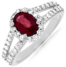 1.55CT DIAMOND & AAA RUBY 14K WHITE GOLD 3D CLASSIC OVAL & ROUND ENGAGEMENT RING