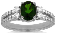 1.95CT DIAMOND & AAA RUSSALITE 14KT WHITE GOLD 3D OVAL & ROUND ENGAGEMENT RING