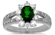 1.79CT DIAMOND & AAA RUSSALITE 14KT WHITE GOLD 3D OVAL & ROUND FLOWER LOVE RING