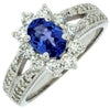 1.7CT DIAMOND & AAA TANZANITE 14K WHITE GOLD OVAL & ROUND FLOWER ENGAGEMENT RING