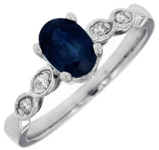 1.08CT DIAMOND & AAA SAPPHIRE 14KT WHITE GOLD OVAL & ROUND FILIGREE PROMISE RING
