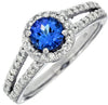 ESTATE 1.13CT DIAMOND & AAA TANZANITE 14KT WHITE GOLD ROUND HALO ENGAGEMENT RING