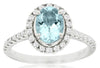 1.60CT DIAMOND & AAA AQUAMARINE 14KT WHITE GOLD 3D OVAL & ROUND ENGAGEMENT RING