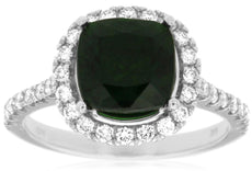 2.75CT DIAMOND & AAA GREEN GARNET 14KT WHITE GOLD CUSHION HALO ENGAGEMENT RING