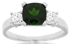 1.90CT DIAMOND & AAA RUSSALITE 14K WHITE GOLD 3D CUSHION & ROUND ENGAGEMENT RING