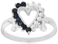 .35CT DIAMOND & AAA SAPPHIRE 14KT WHITE GOLD 3D CLASSIC OPEN HEART LOVE RING