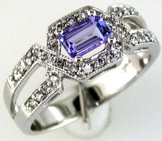 .85CT DIAMOND & AAA TANZANITE 14KT WHITE GOLD EMERALD CUT & ROUND INFINITY RING