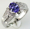 1.0CT DIAMOND & AAA TANZANITE 14KT WHITE GOLD 3D OVAL & ROUND MLGRAIN FUN RING