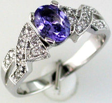 .65CT DIAMOND & AAA TANZANITE 14KT WHITE GOLD 3D OVAL & ROUND INFINITY LOVE RING