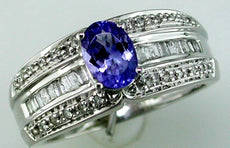 1.18CT DIAMOND & TANZANITE 14KT WHITE GOLD OVAL ROUND & BAGUETTE ENGAGEMENT RING