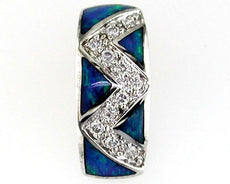 ESTATE .12CT DIAMOND & AAA OPAL 14KT WHITE GOLD ZIG ZAG RECTANGULAR FUN PENDANT