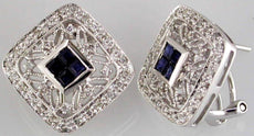 1.02CT DIAMOND & AAA SAPPHIRE 14K WHITE GOLD 3D PRINCESS & ROUND SQUARE EARRINGS