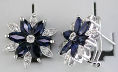 3.56CT DIAMOND & AAA SAPPHIRE 14KT WHITE GOLD MARQUISE & ROUND CLIP ON EARRINGS