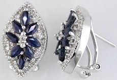 2.4CT DIAMOND & AAA SAPPHIRE 14KT WHITE GOLD 3D ROUND & MARQUISE FLOWER EARRINGS