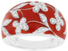 ESTATE .22CT DIAMOND & ORANGE ENAMEL 14KT WHITE GOLD 3D MULTI FLOWER FUN RING