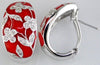DIAMOND & ORANGE ENAMEL 14KT WHITE GOLD 3D MULTI FLOWER FUN CLIP ON EARRINGS