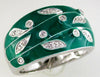 ESTATE WIDE .14CT DIAMOND & AAA GREEN ENAMEL 14KT WHITE GOLD MULTI LEAF FUN RING