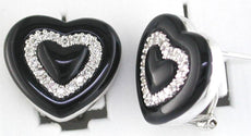 ESTATE .36CT DIAMOND & AAA ONYX 14KT WHITE GOLD 3D MULTI HEART LOVE EARRINGS