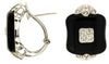 ESTATE .25CT DIAMOND & AAA ONYX 14K WHITE GOLD 3D SQUARE FLOWER CLIP ON EARRINGS