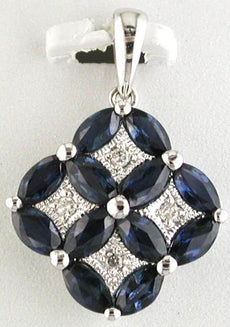 2.15CT DIAMOND & AAA SAPPHIRE 14KT WHITE GOLD 3D ROUND & MARQUISE FLOWER PENDANT