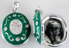 .12CT DIAMOND & AAA GREEN ENAMEL 14KT WHITE GOLD 3D OVAL FILIGREE LOCKET PENDANT