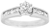 ESTATE .93CT DIAMOND 14KT WHITE GOLD ROUND PRINCESS & BAGUETTE ENGAGEMENT RING