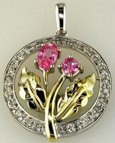.59CT DIAMOND & AAA PINK SAPPHIRE 14KT WHITE GOLD CIRCLE OF LIFE FLOWER PENDANT