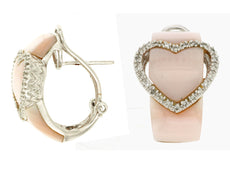 ESTATE .2CT DIAMOND & AAA MOTHER OF PEARL 14K WHITE GOLD HEART FILIGREE EARRINGS
