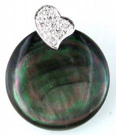 .10CT DIAMOND & AAA BLACK MOTHER OF PEARL 14KT GOLD ROUND HEART FLOATING PENDANT