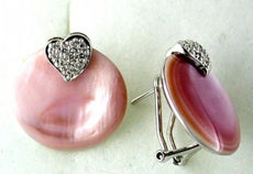 ESTATE .20CT DIAMOND & AAA PINK MOTHER OF PEARL 14KT WHITE GOLD CLIP ON EARRINGS
